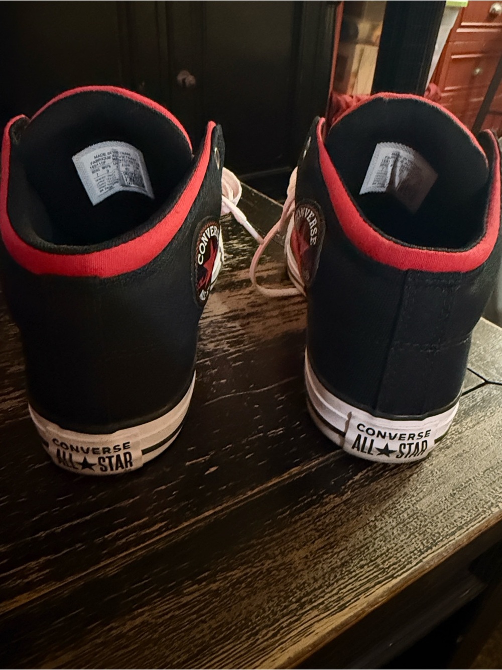 Converse Red & Black High-Top All Star Sneakers with White Laces - Picture 2 of 6